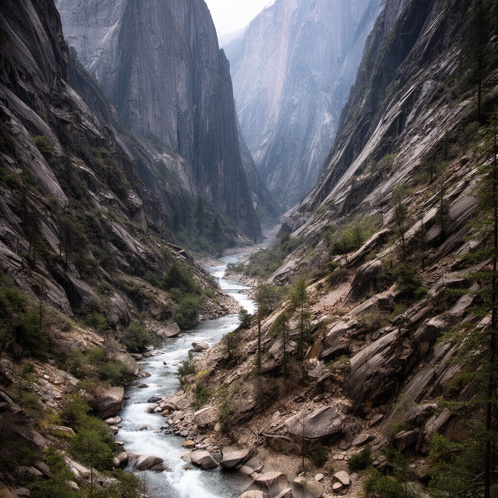 AI-generated illustration of Kaweah River canyon