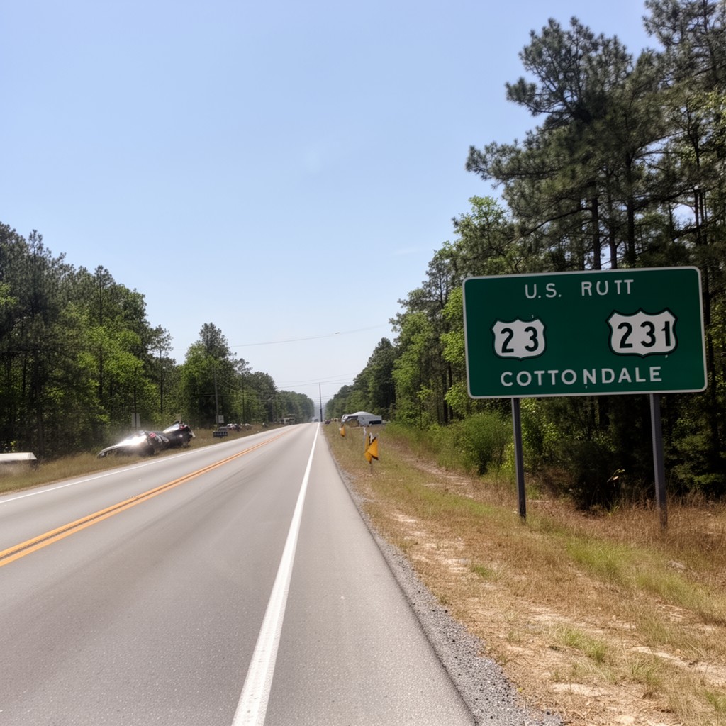AI-generated illustration of U.S. Route 231 near Cottondale