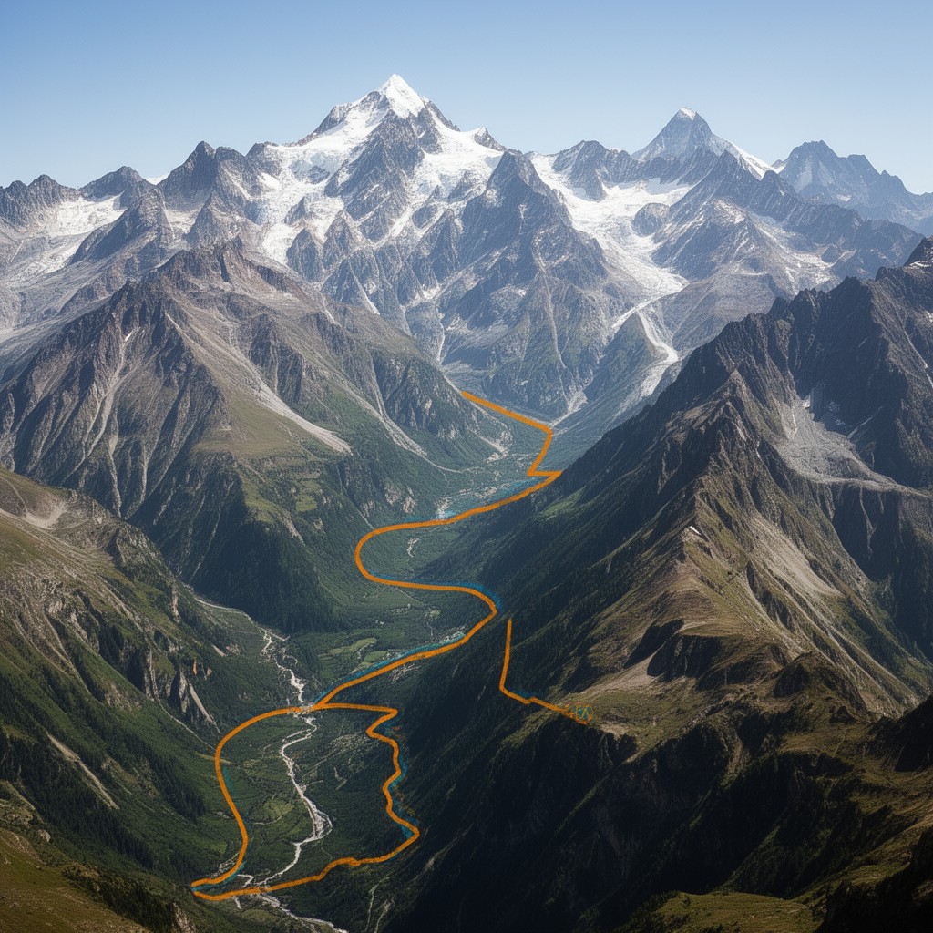 AI-generated illustration of Alpine-Himalayan orogenic belt