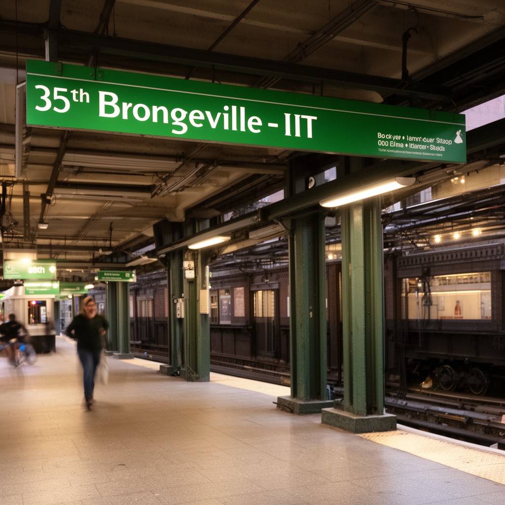 AI-generated illustration of 35th–Bronzeville–IIT station (Green Line)