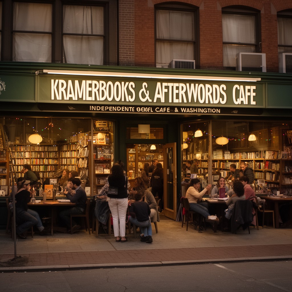 AI-generated illustration of Kramerbooks & Afterwords Cafe