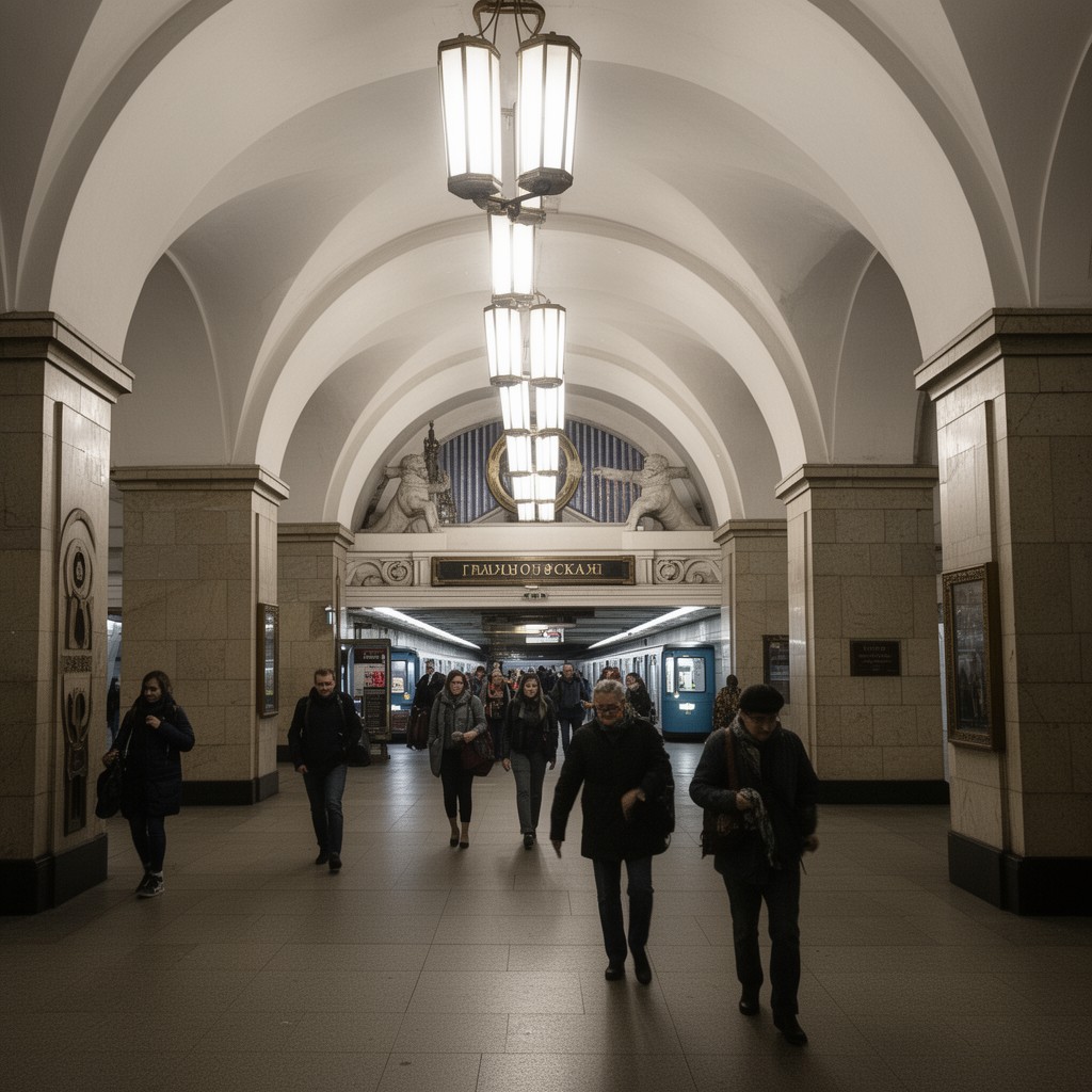 AI-generated illustration of Mayakovskaya metro station