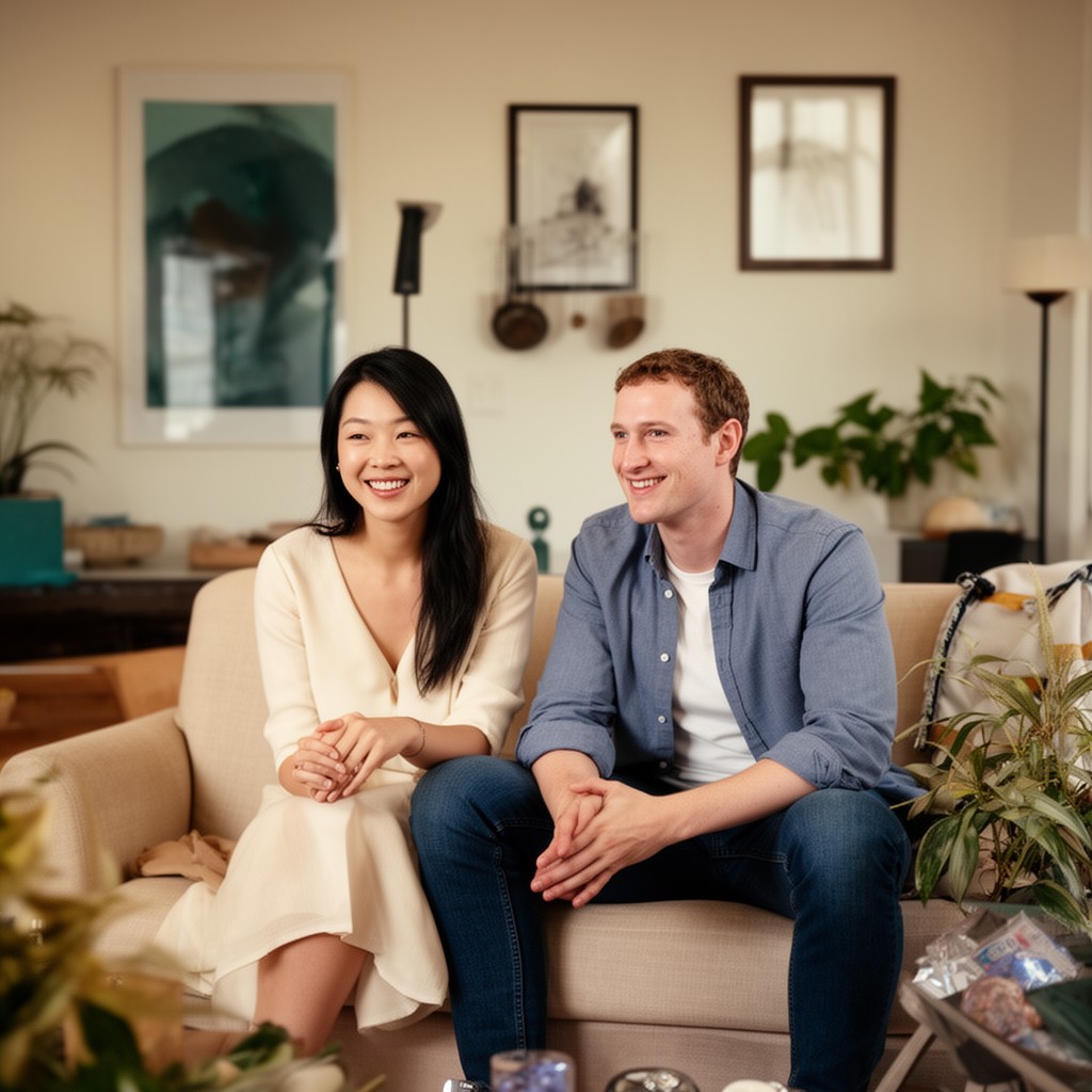 AI-generated illustration of Priscilla Chan and Mark Zuckerberg