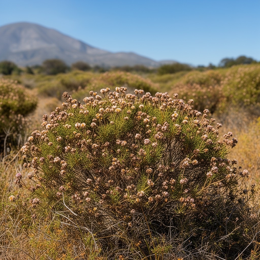 AI-generated illustration of California buckwheat (Eriogonum fasciculatum)