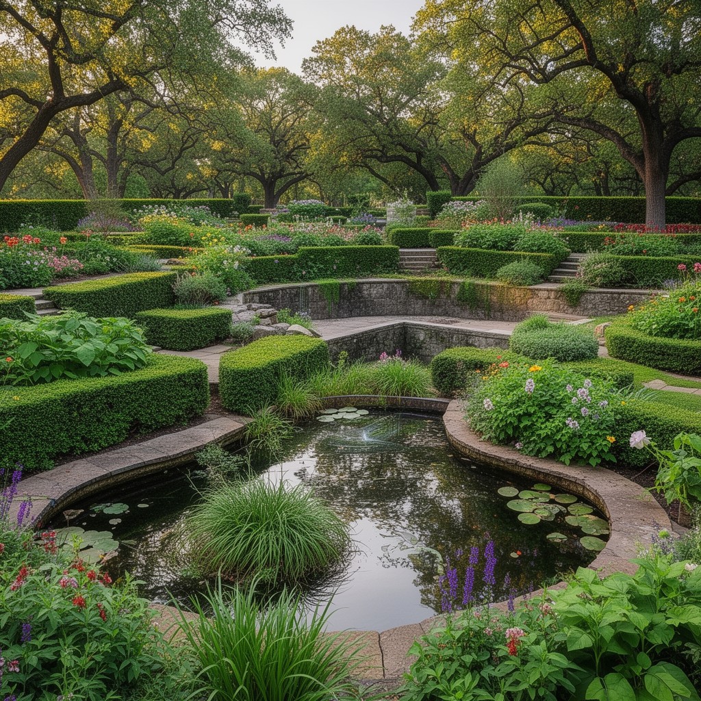 AI-generated illustration of McCasland Sunken Garden