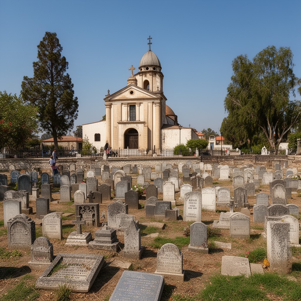 AI-generated illustration of San Fernando Mission Cemetery