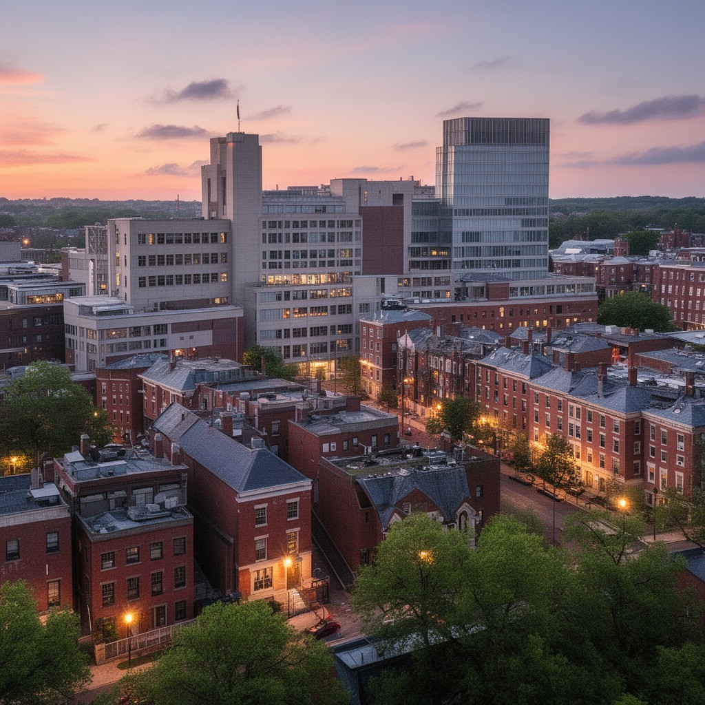 AI-generated illustration of East Baltimore campus