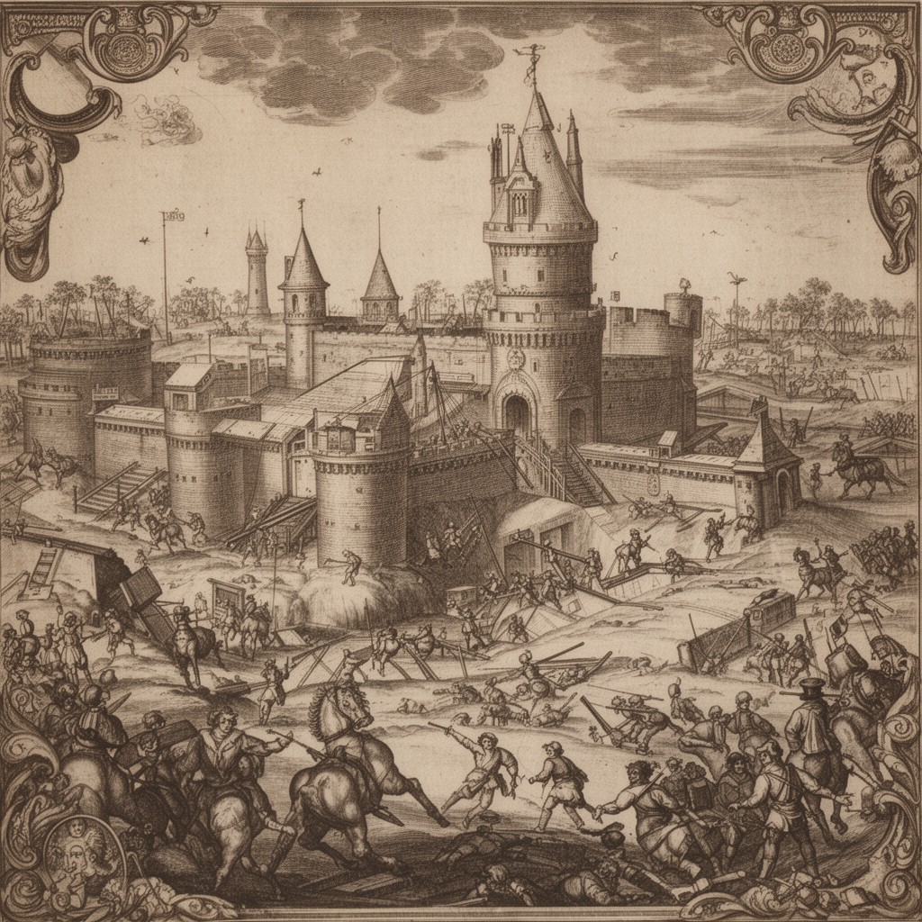AI-generated illustration of siege of Maastricht (1673)