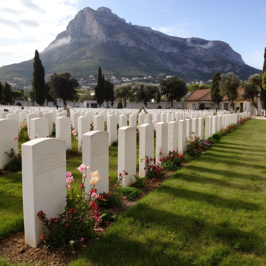 AI-generated illustration of Commonwealth War Graves cemeteries at Cassino
