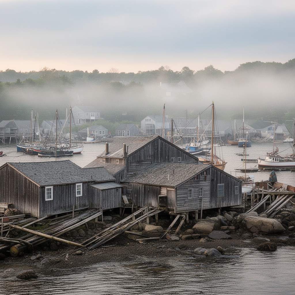 AI-generated illustration of Dorchester Company fishing outpost