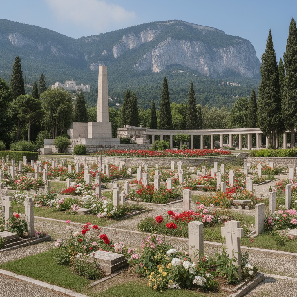 AI-generated illustration of Polish War Cemetery at Monte Cassino