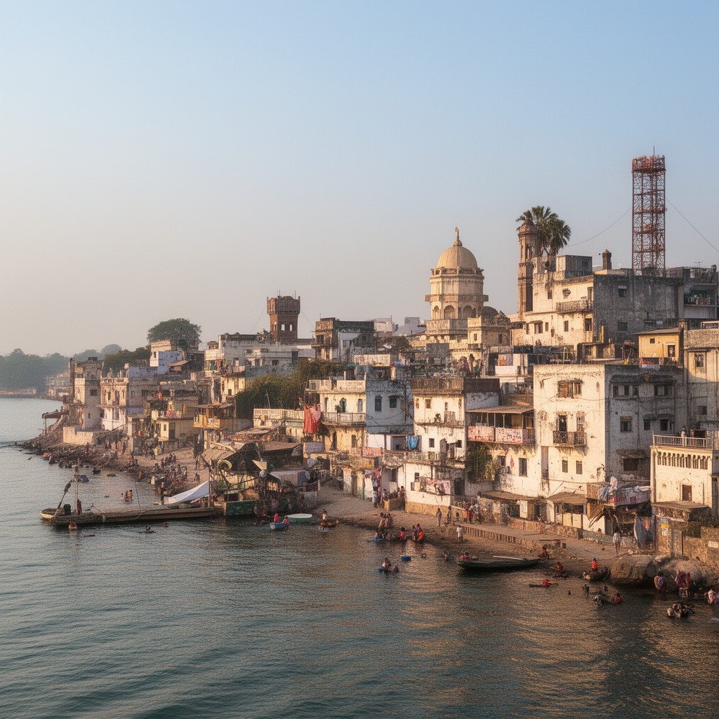 AI-generated illustration of Porbandar, Gujarat, India