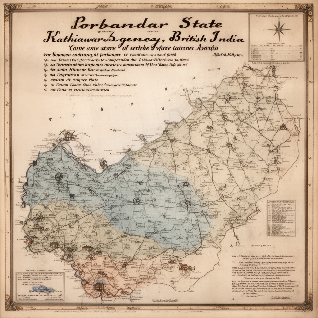 AI-generated illustration of Porbandar State, Kathiawar Agency, British India