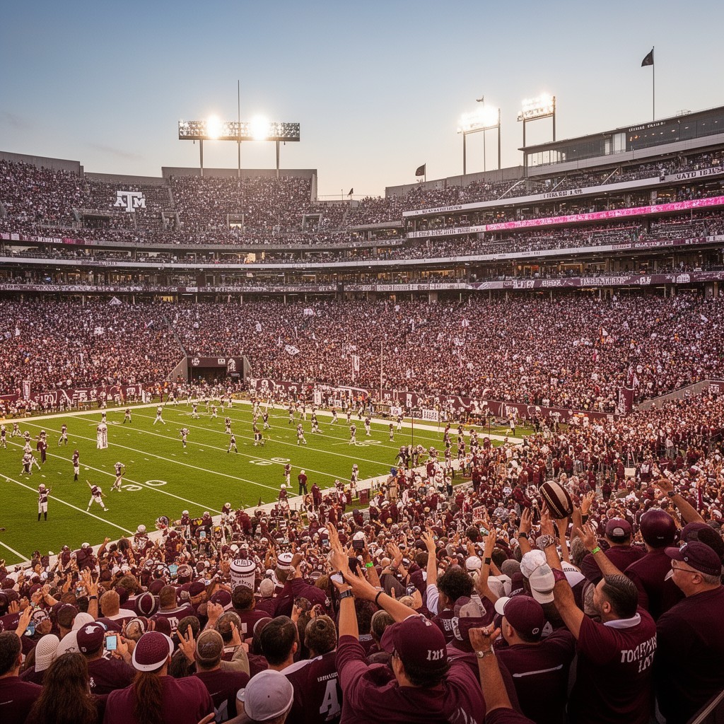 AI-generated illustration of Texas A&M football game day
