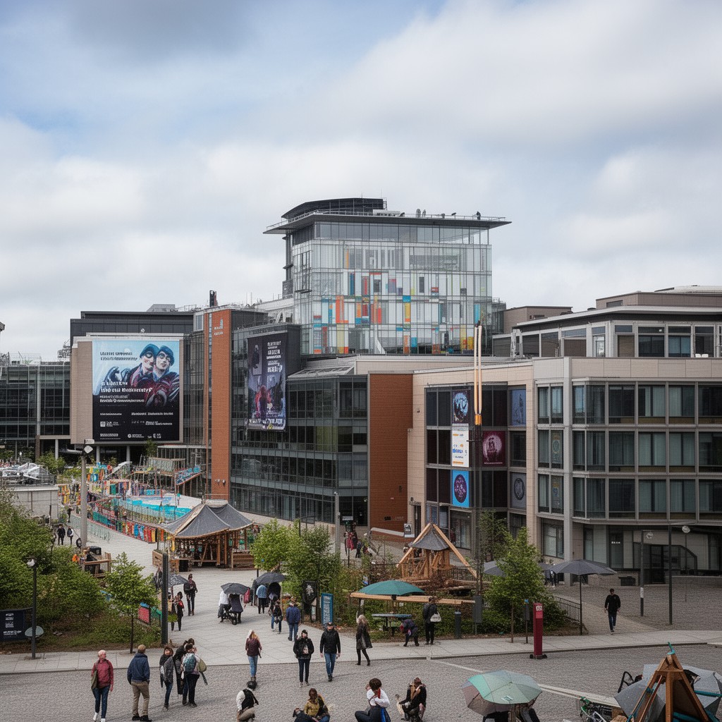 AI-generated illustration of Ulster University Belfast campus