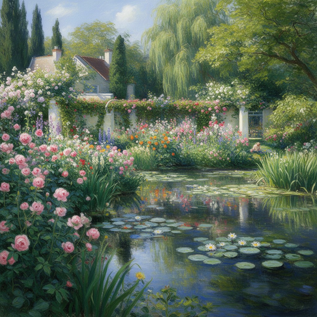 AI-generated illustration of Giverny garden