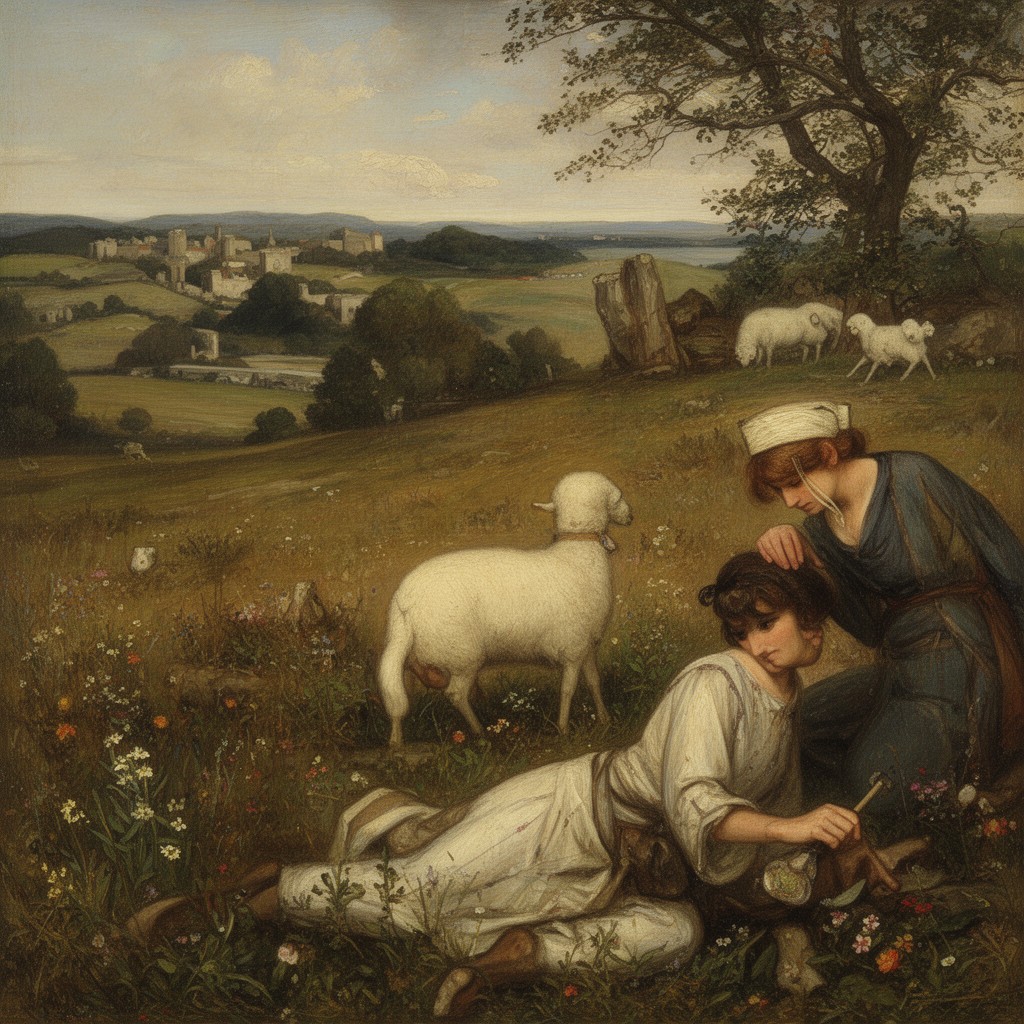AI-generated illustration of The Hireling Shepherd