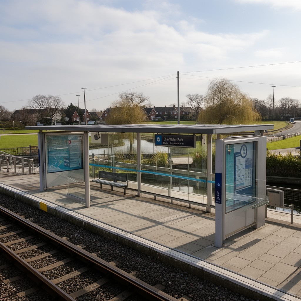 AI-generated illustration of Sale Water Park tram stop