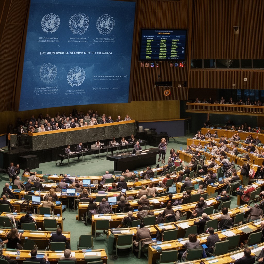 AI-generated illustration of emergency special session of the United Nations General Assembly