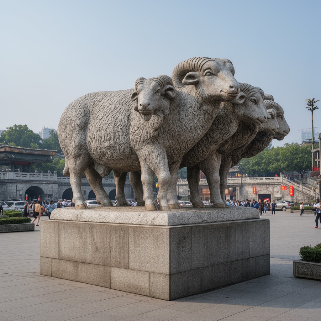 AI-generated illustration of Five Rams Statue