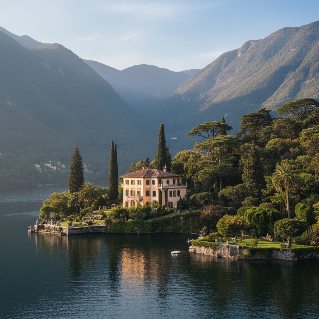 AI-generated illustration of Villa del Balbianello