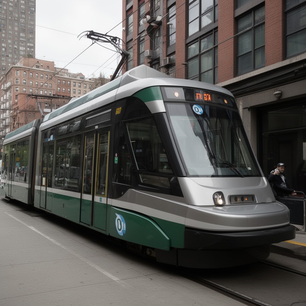 AI-generated illustration of MBTA Type 8 Light Rail Vehicle