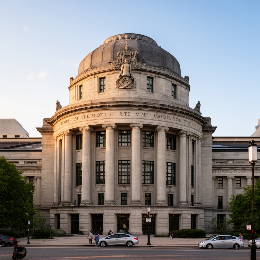 AI-generated illustration of Temple of the Scottish Rite, Washington, D.C.