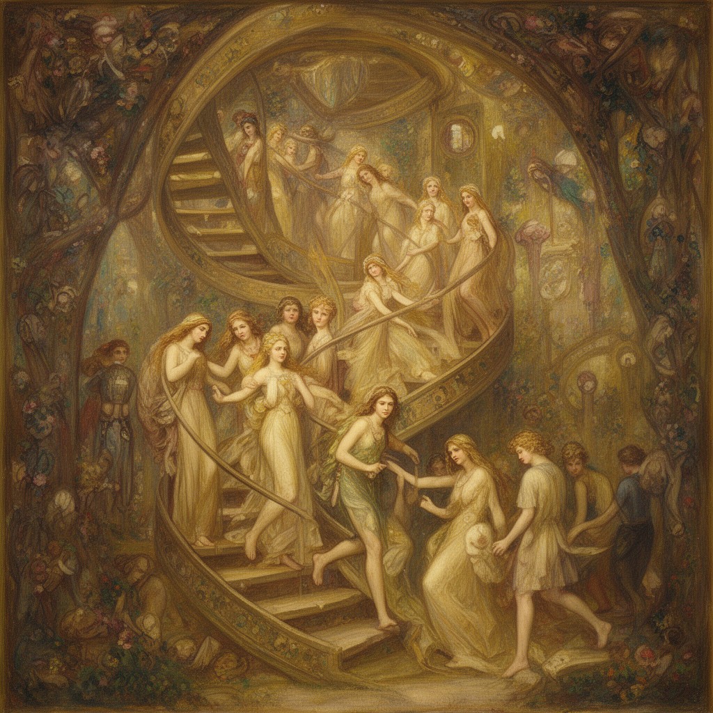 AI-generated illustration of The Golden Stairs
