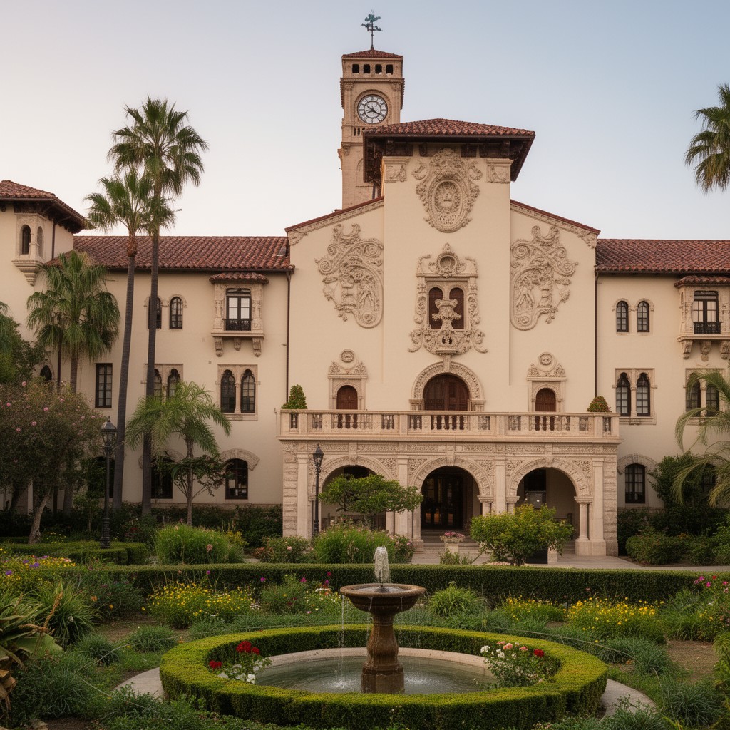 AI-generated illustration of Santa Barbara County Courthouse