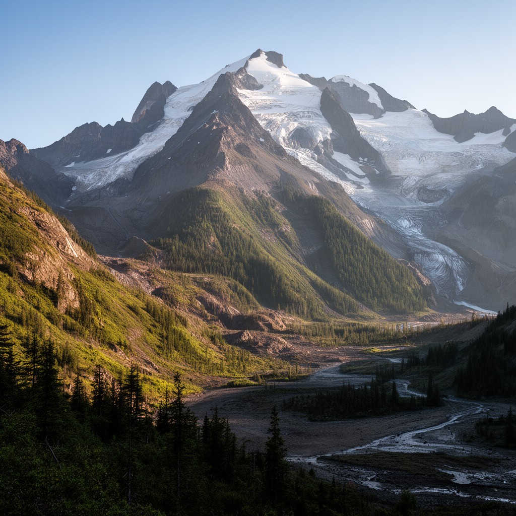 AI-generated illustration of Mount Meager massif