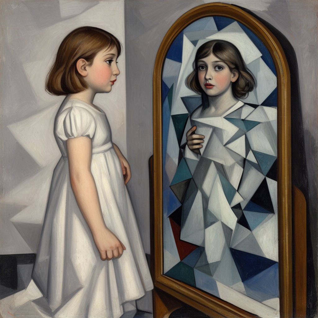 AI-generated illustration of Girl before a Mirror