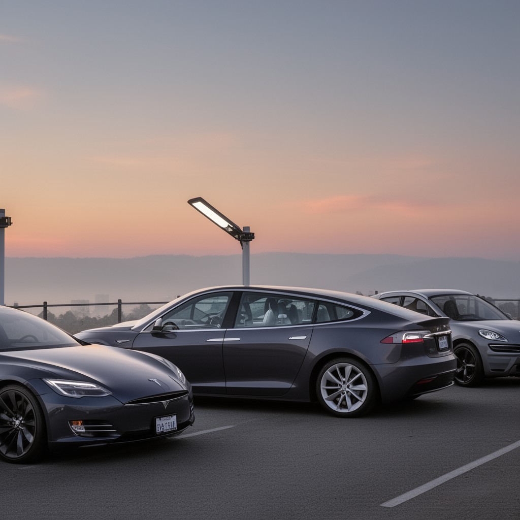 AI-generated illustration of Tesla vehicles