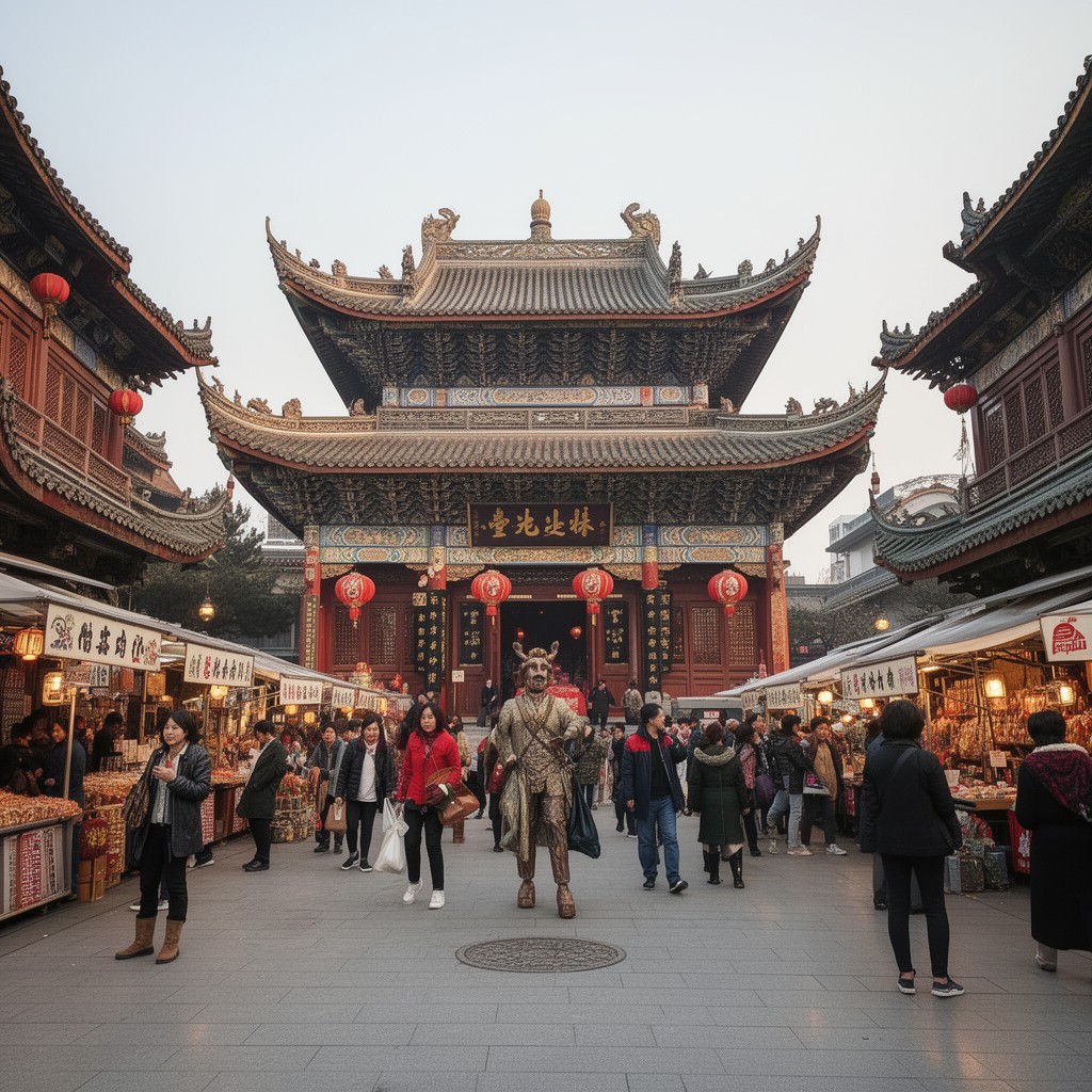 AI-generated illustration of City God Temple of Shanghai