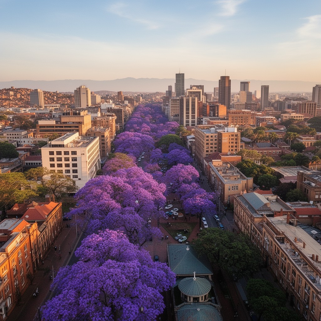 AI-generated illustration of Jacaranda City