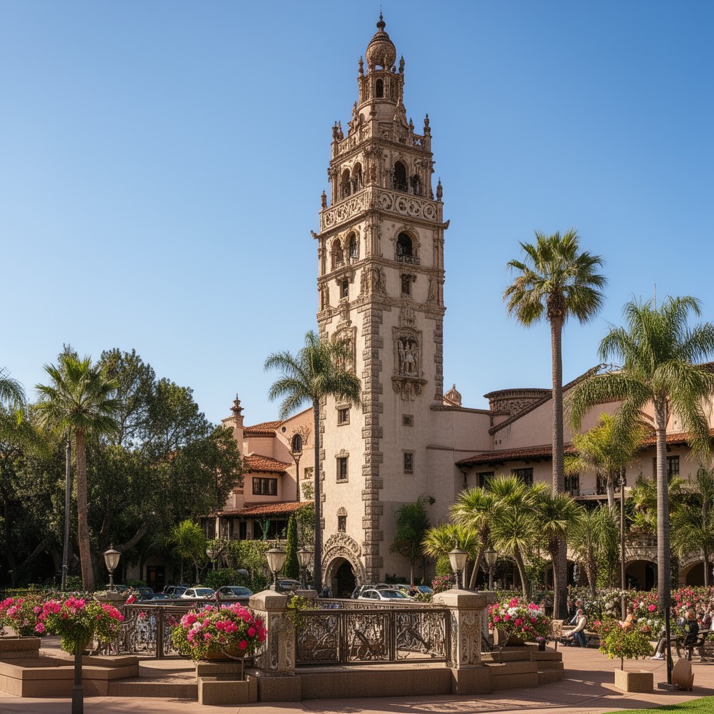 AI-generated illustration of California Building in Balboa Park, San Diego