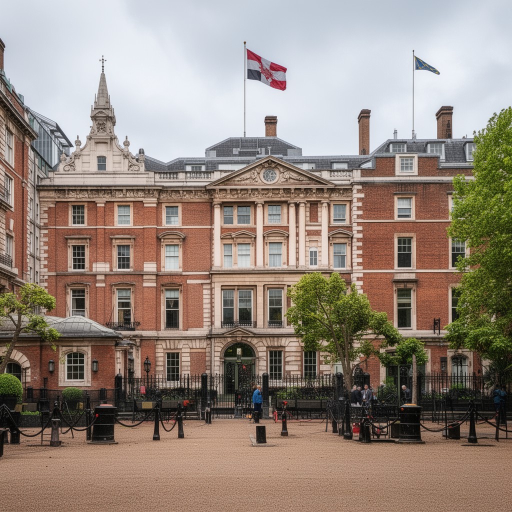 AI-generated illustration of Hyde Park Barracks, Knightsbridge, London