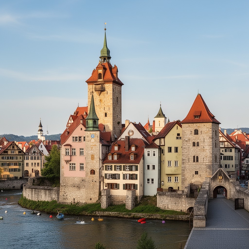 AI-generated illustration of historic town center of Landsberg am Lech