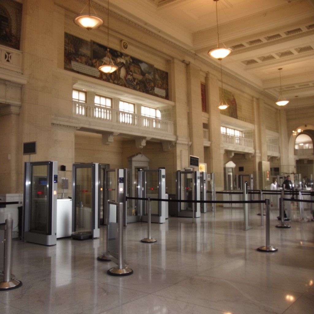 AI-generated illustration of Capitol Visitor Center security checkpoints