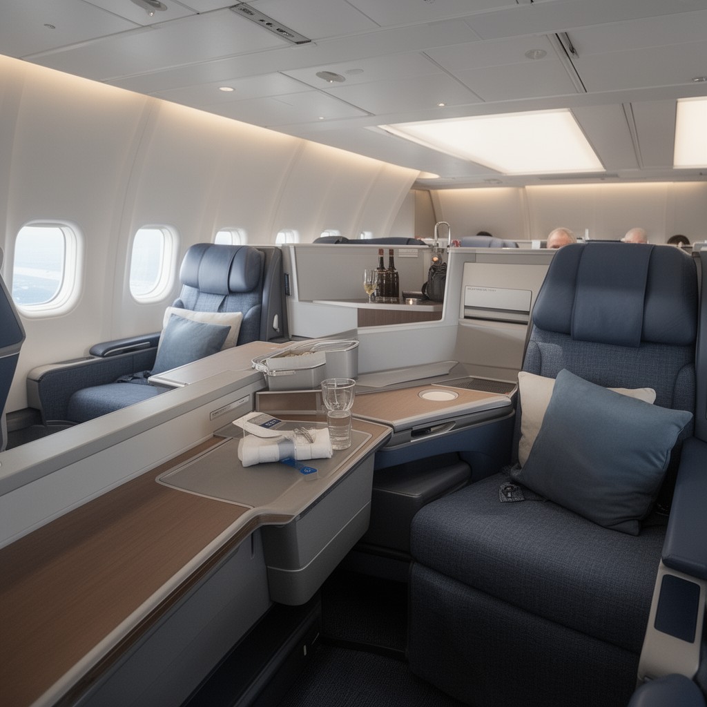 AI-generated illustration of Delta One (Delta Air Lines) lie‑flat international business class