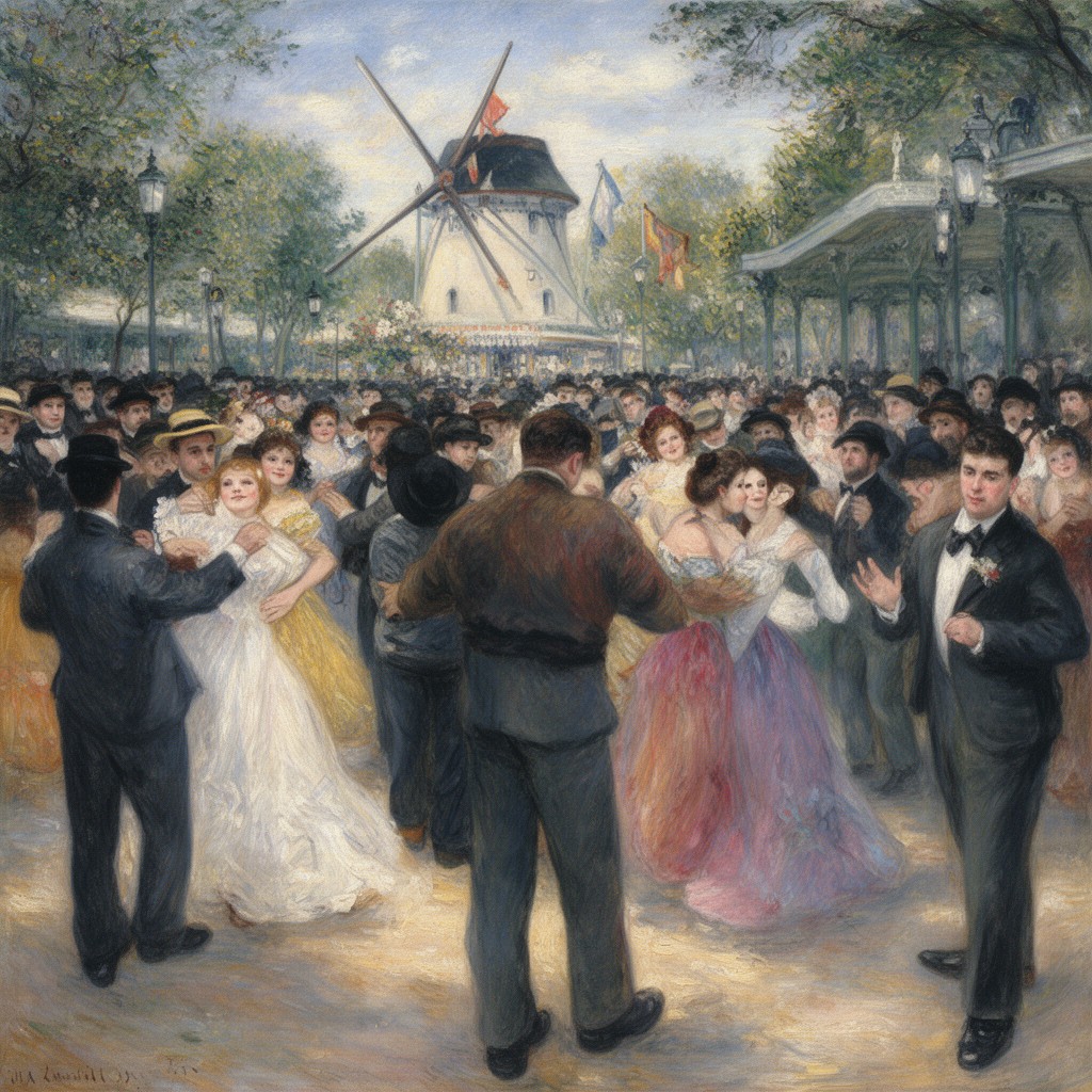 AI-generated illustration of Dance at Le Moulin de la Galette