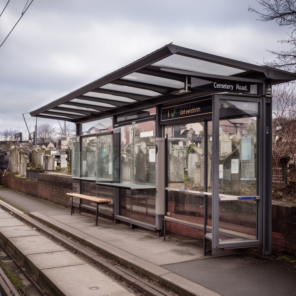 AI-generated illustration of Cemetery Road tram stop
