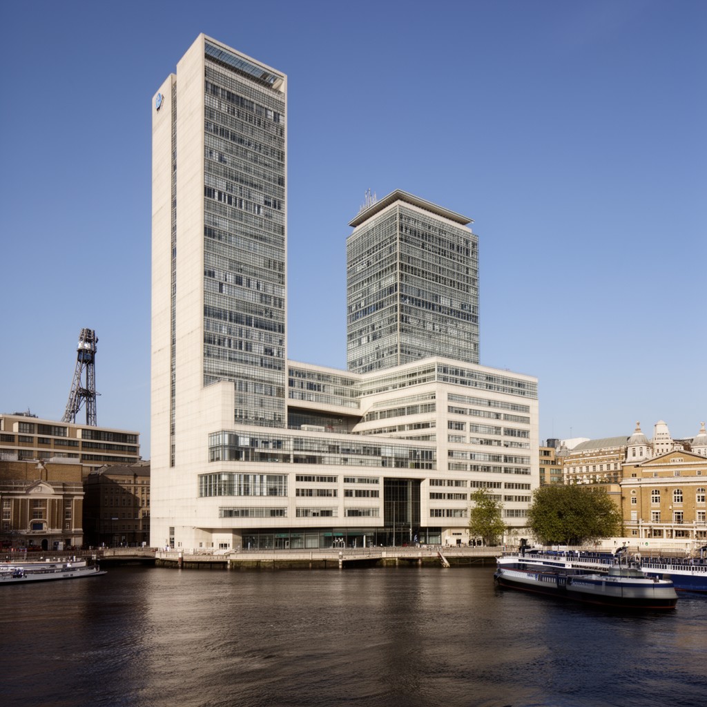 AI-generated illustration of IMO Headquarters, London