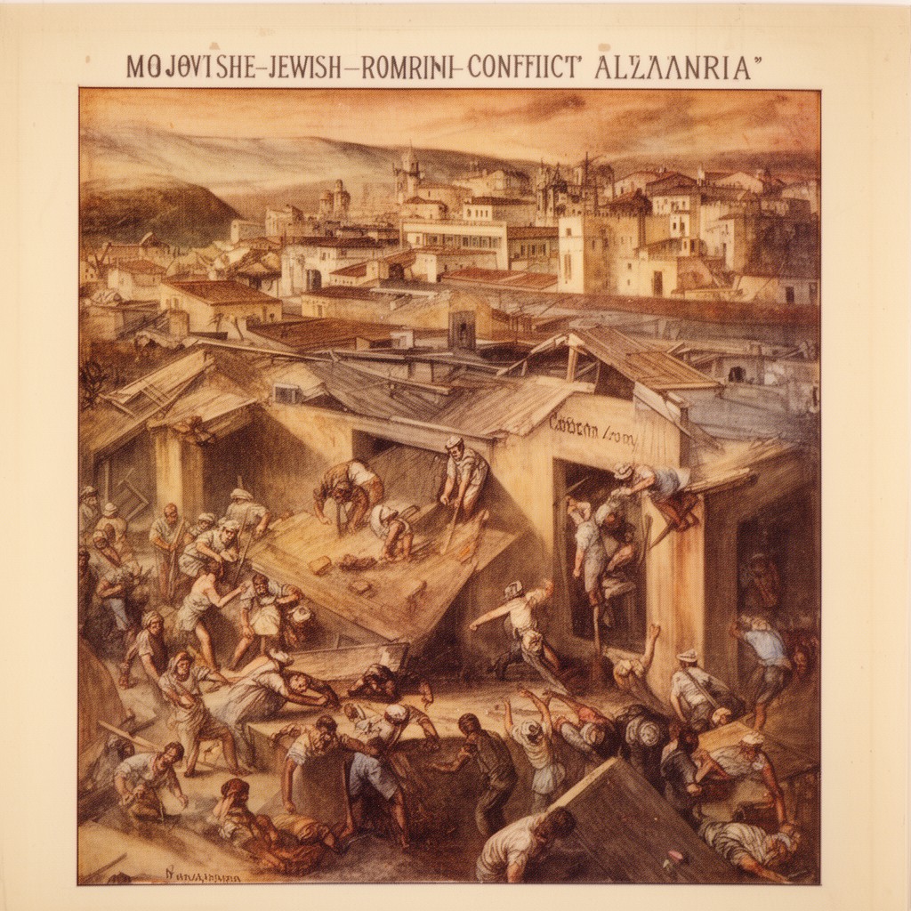 AI-generated illustration of Jewish–Roman conflicts in Alexandria