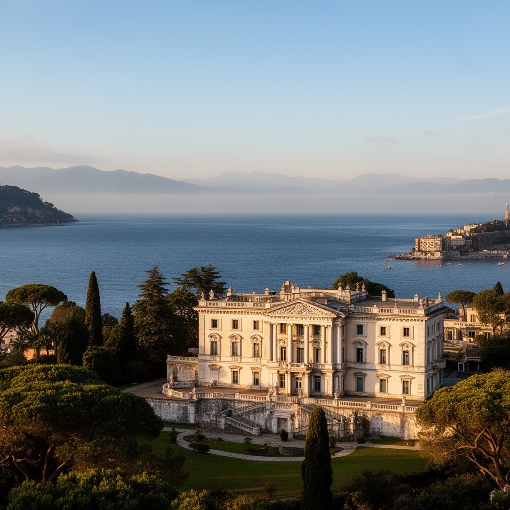 AI-generated illustration of Villa Rosebery, Naples