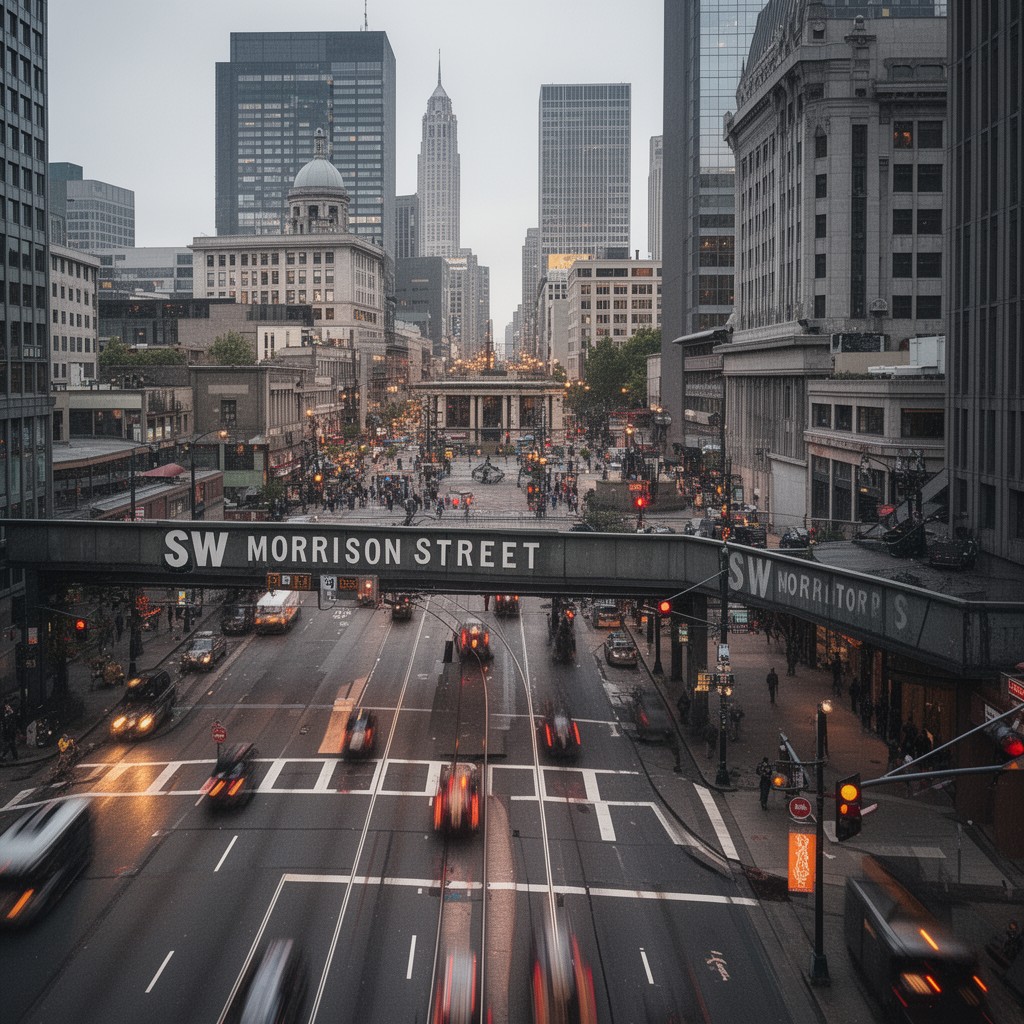 AI-generated illustration of SW Morrison Street