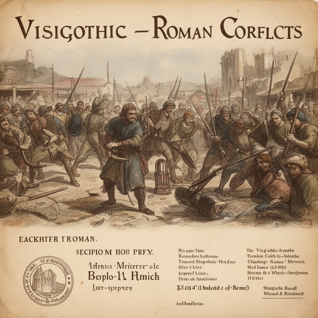 AI-generated illustration of Visigothic–Roman conflicts