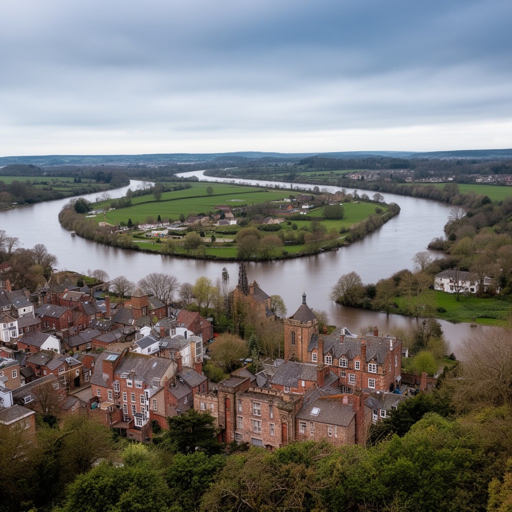 AI-generated illustration of River Severn in Shrewsbury