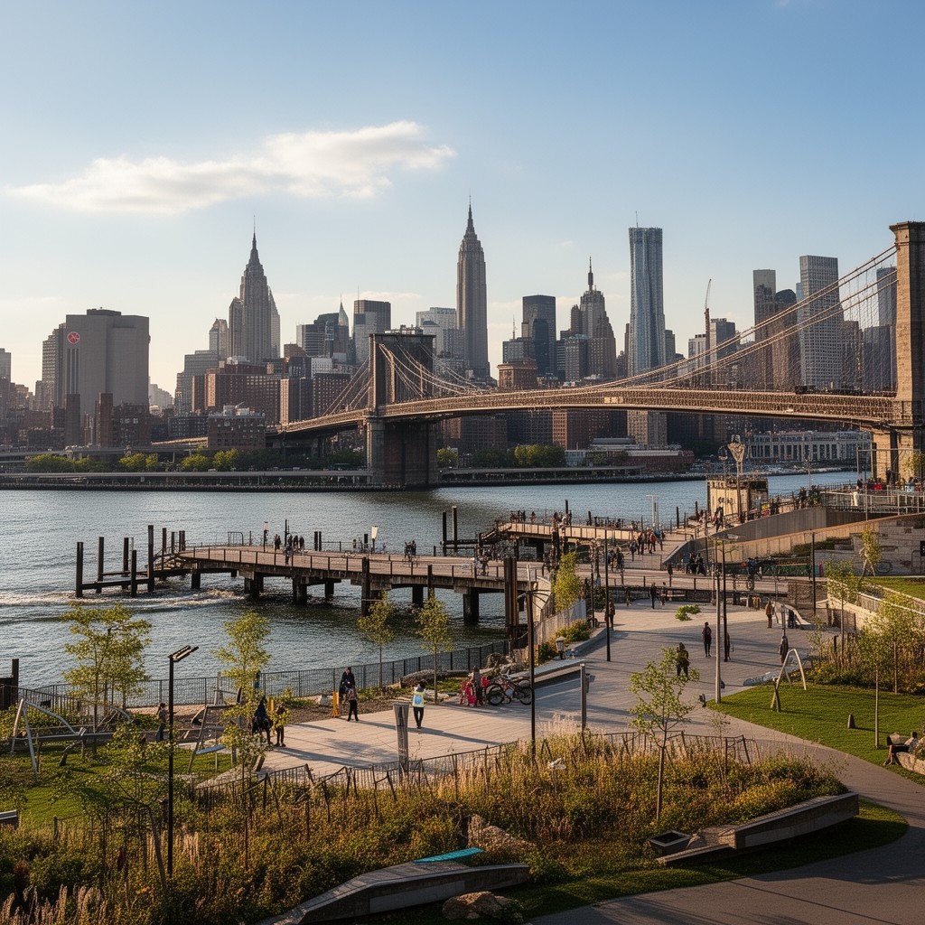 AI-generated illustration of Brooklyn Bridge Park