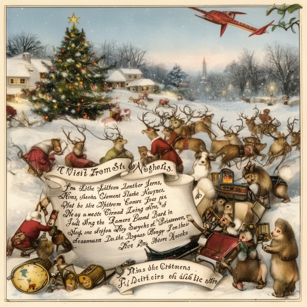 AI-generated illustration of Clement Clarke Moore's poem "A Visit from St. Nicholas"