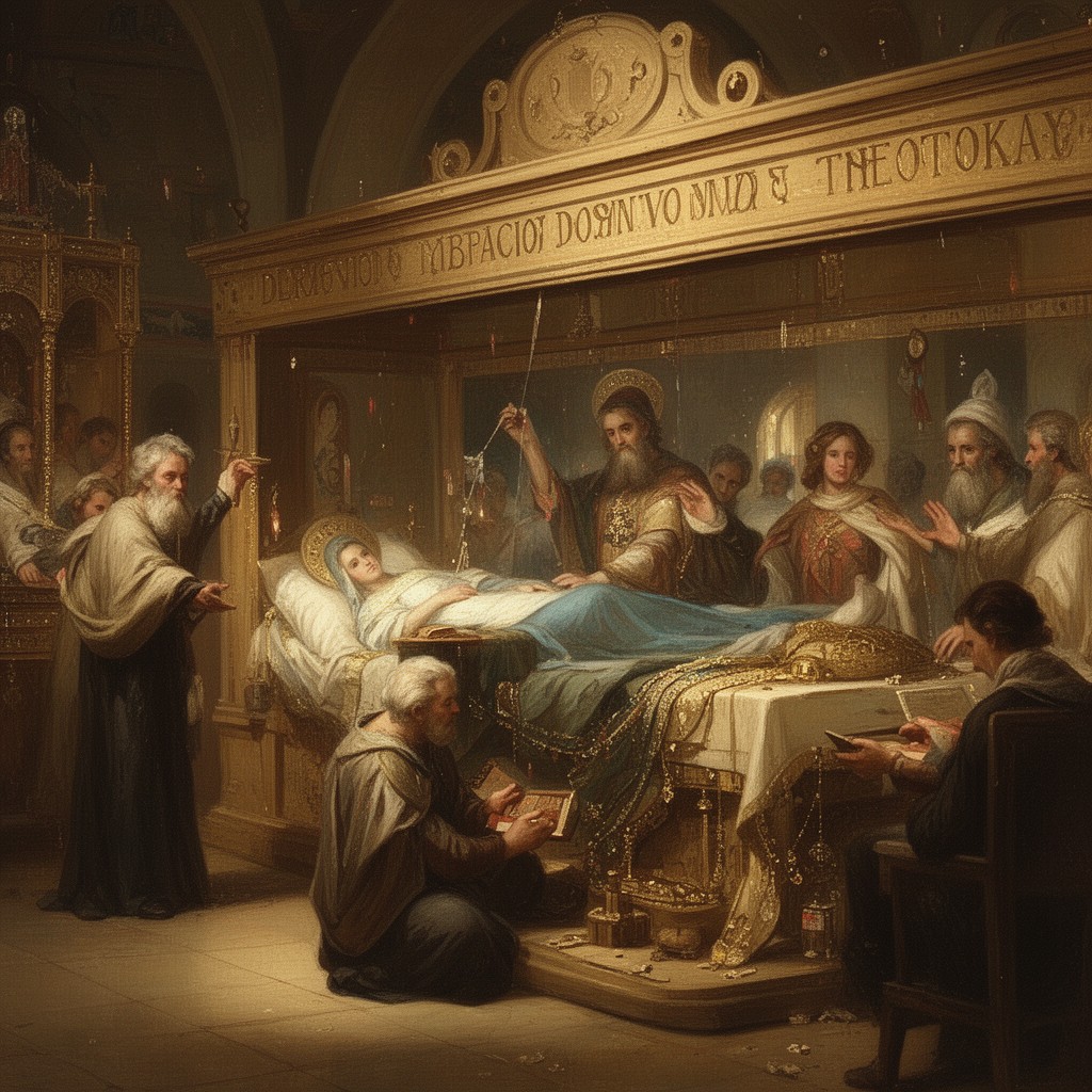 AI-generated illustration of Dormition of the Theotokos